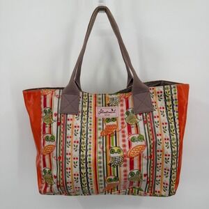 Floatimini New York Women's Tote Bag Orange Multi Color Owl Floral Stripe Canvas